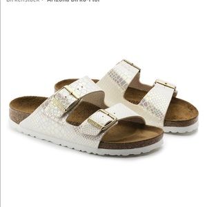 White metallic snake skin Birkenstocks